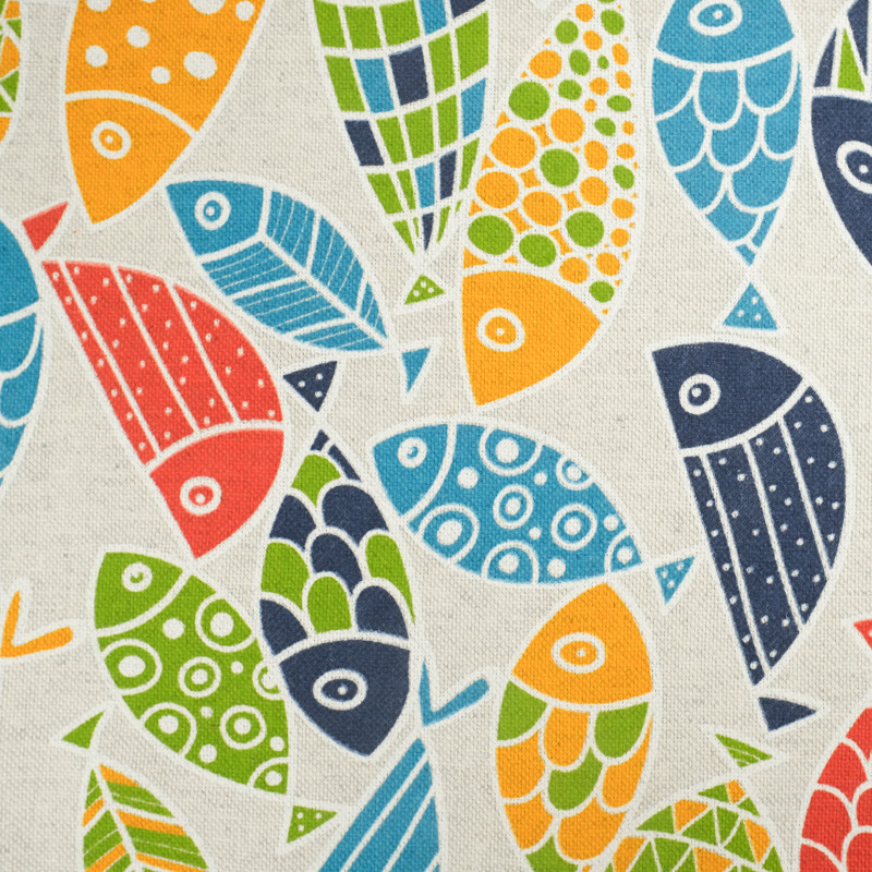 Multicolored Fish-Print Linen-Look Cotton Fabric - Maison Klem